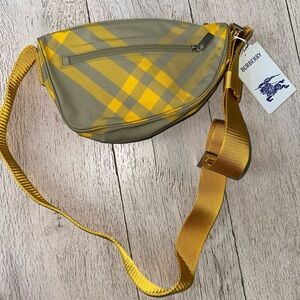 Burberry Yellow and Gray Belt Bag with Tartan Design